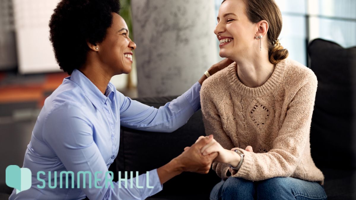 Therapy feels hard, but a therapist and patient share strong rapport and active engagement during their session.